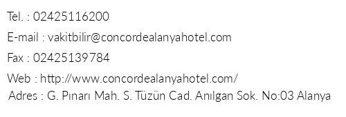 Alanya Concorde Hotel telefon numaralar, faks, e-mail, posta adresi ve iletiim bilgileri